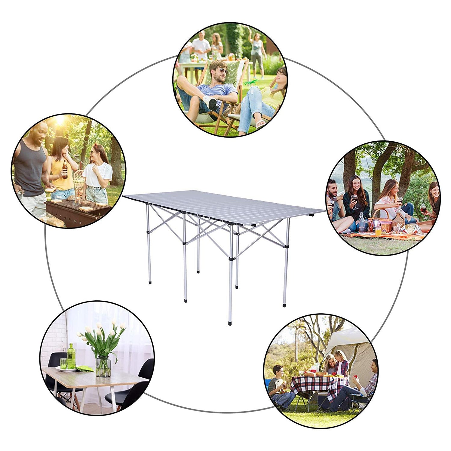 Portable Folding Lightweight Aluminum Camping Picnic Table, Compact Roll Top Table with Carry Bag