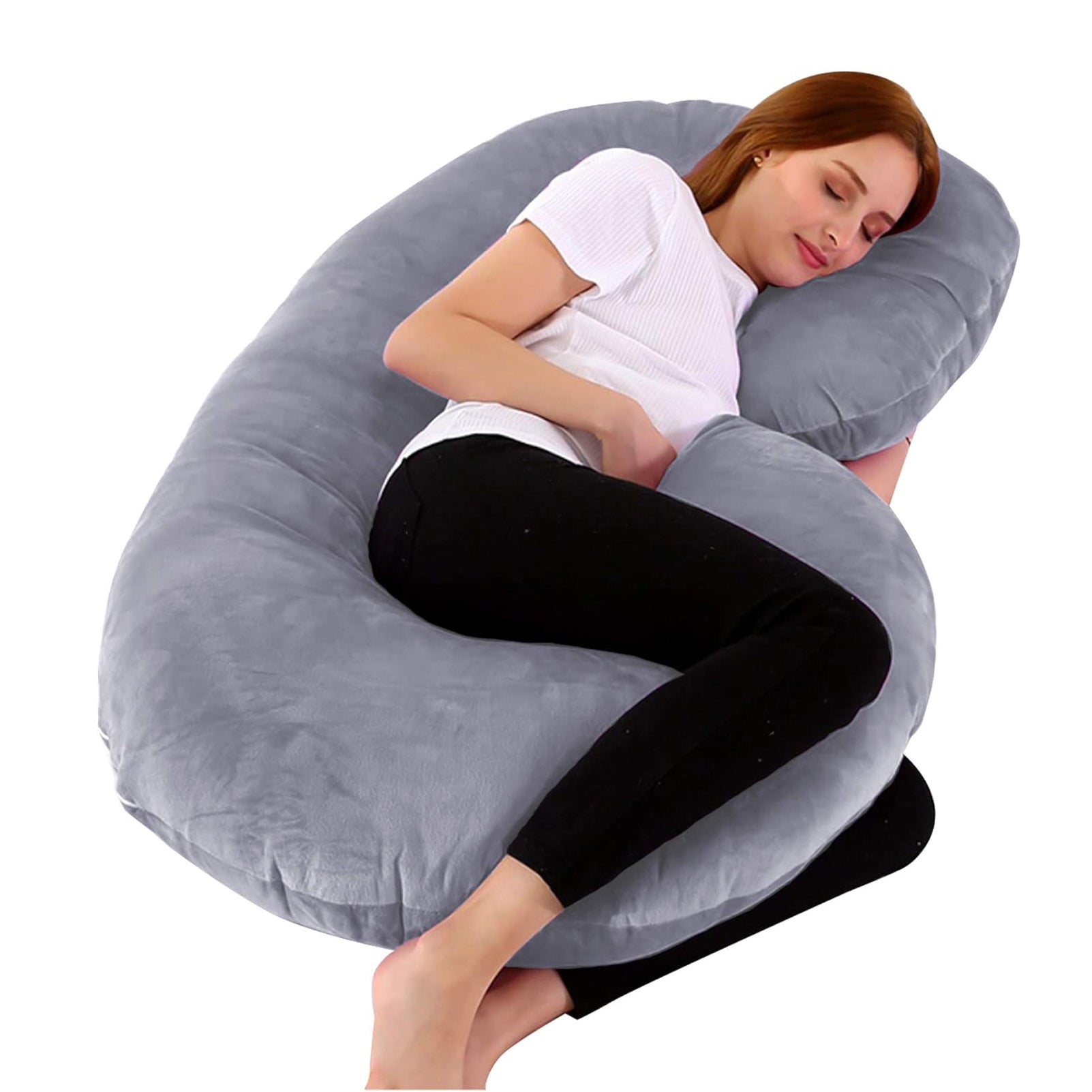 C-Shape Full Body Pillow 53 Inch Maternity Pillow with Washable Velvet Cover Nursing Support Cushion, Support for Back - Bosonshop