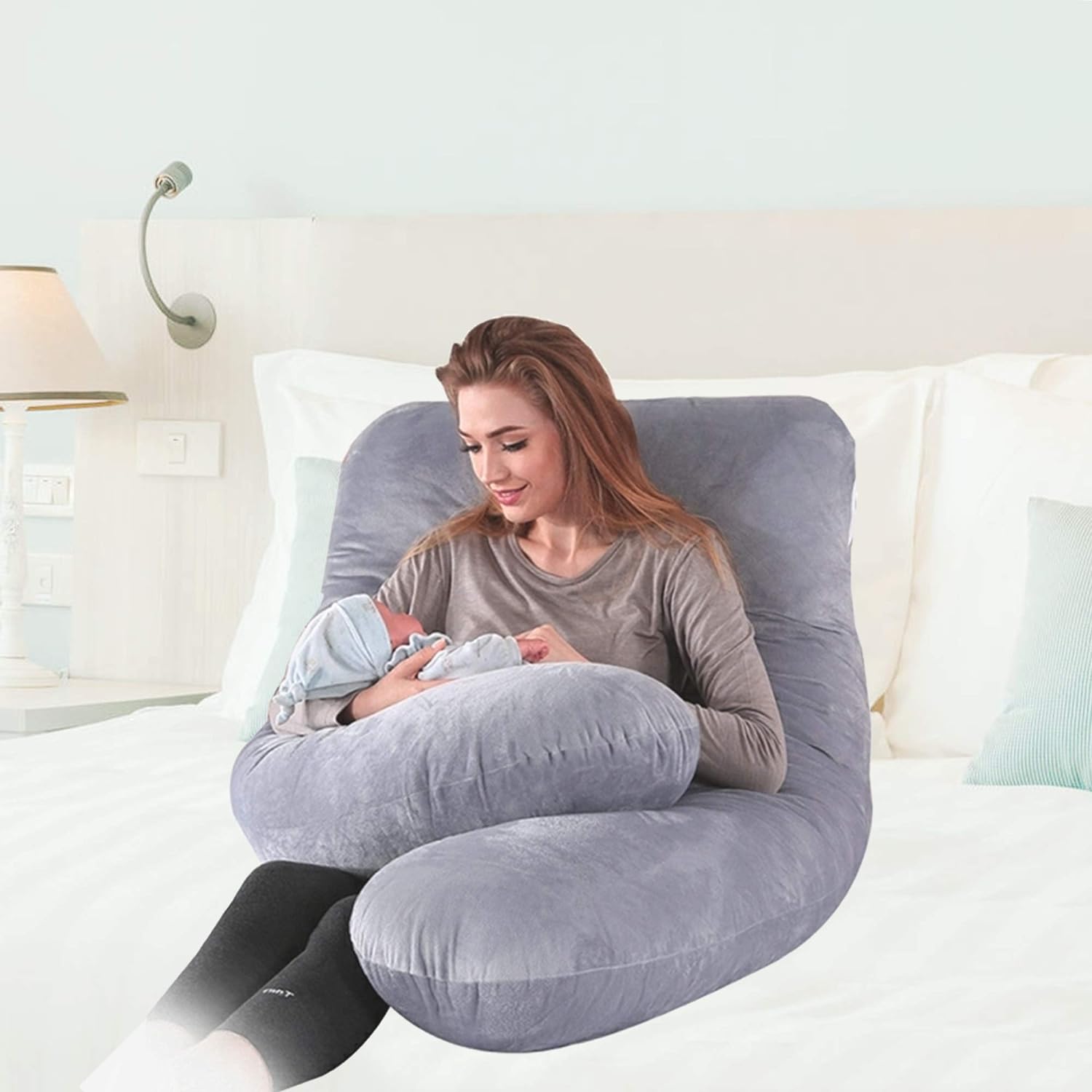 U-Shape Full Body Pillow 55 Inch Maternity Pillow with Washable Velvet Cover Nursing Support Cushion,Support for Back