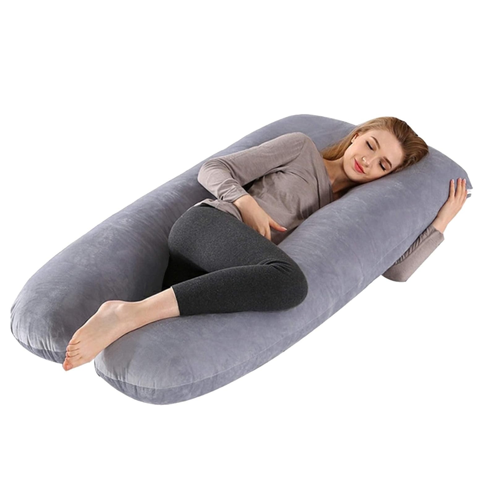 U-Shape Full Body Pillow 55 Inch Maternity Pillow with Washable Velvet Cover Nursing Support Cushion,Support for Back - Bosonshop