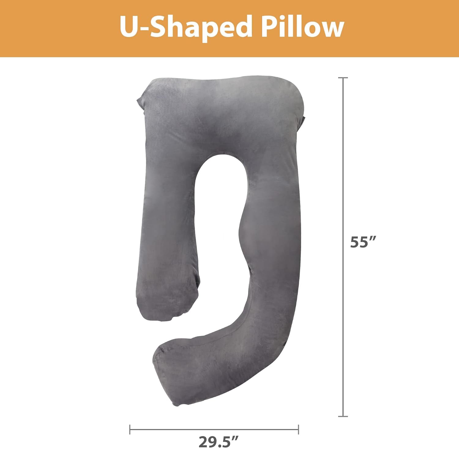 J-Shape Full Body Pillow 55 Inch Maternity Pillow with Washable Velvet Cover Nursing Support Cushion, Support for Back