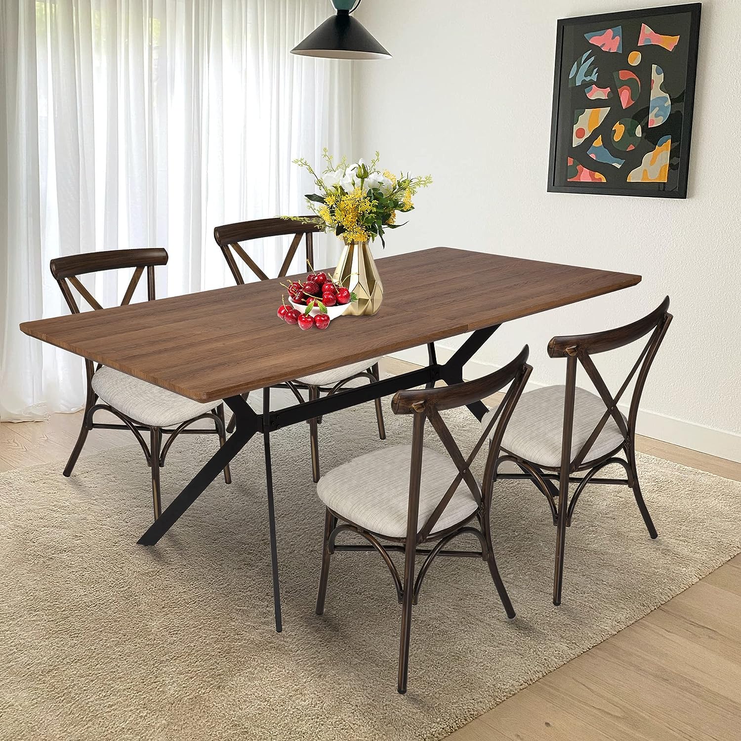 Dining Table Mid-Century Vintage Kitchen Table for Living Room Balcony Cafe Bar, Walnut