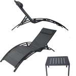 Set of 2 Chaise Lounge Chair w/Tea Table, Aluminum Patio Lounge Chair Reclining 4 Adjustable Back Position w/Removable Cushions