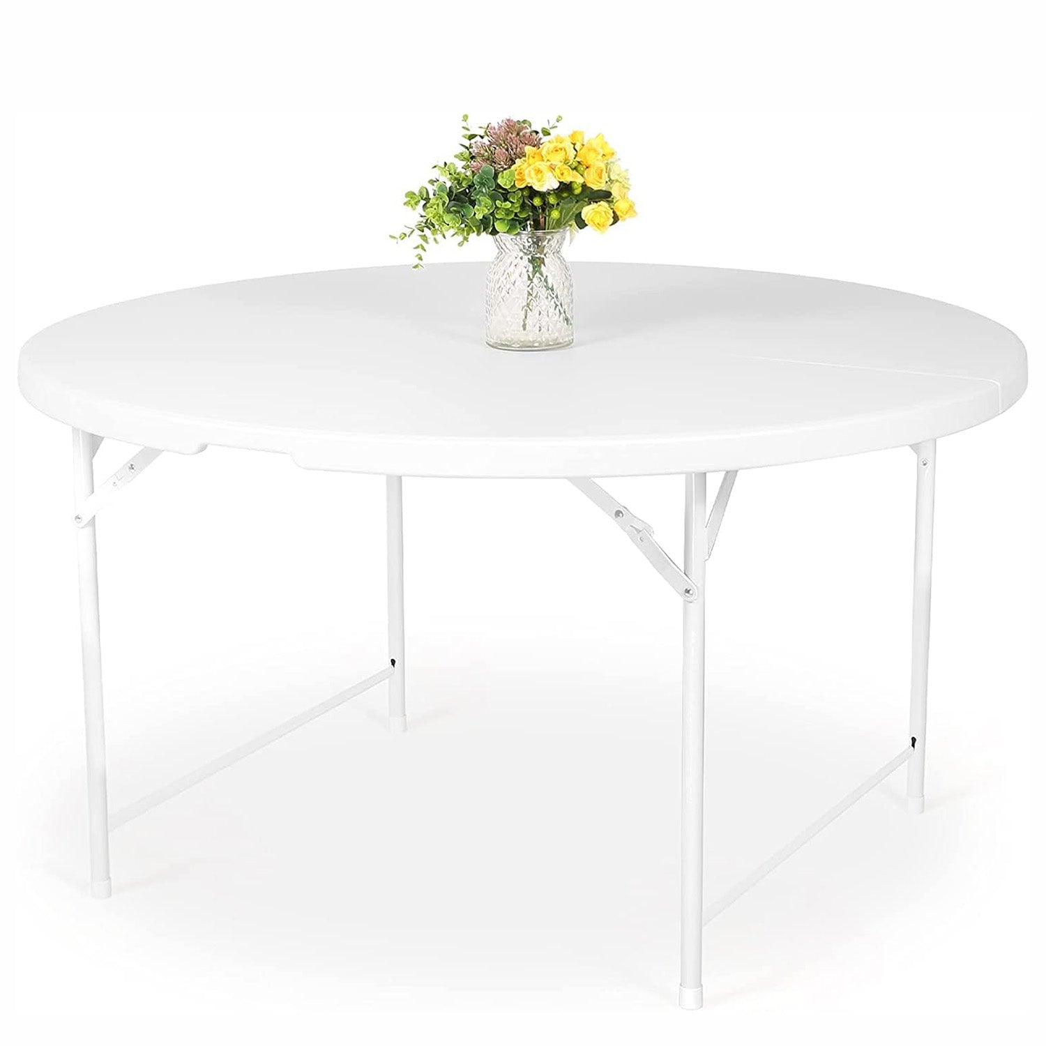 53" Diameter Round Folding Table Portable Plastic Dining Card Table for 6-8, White