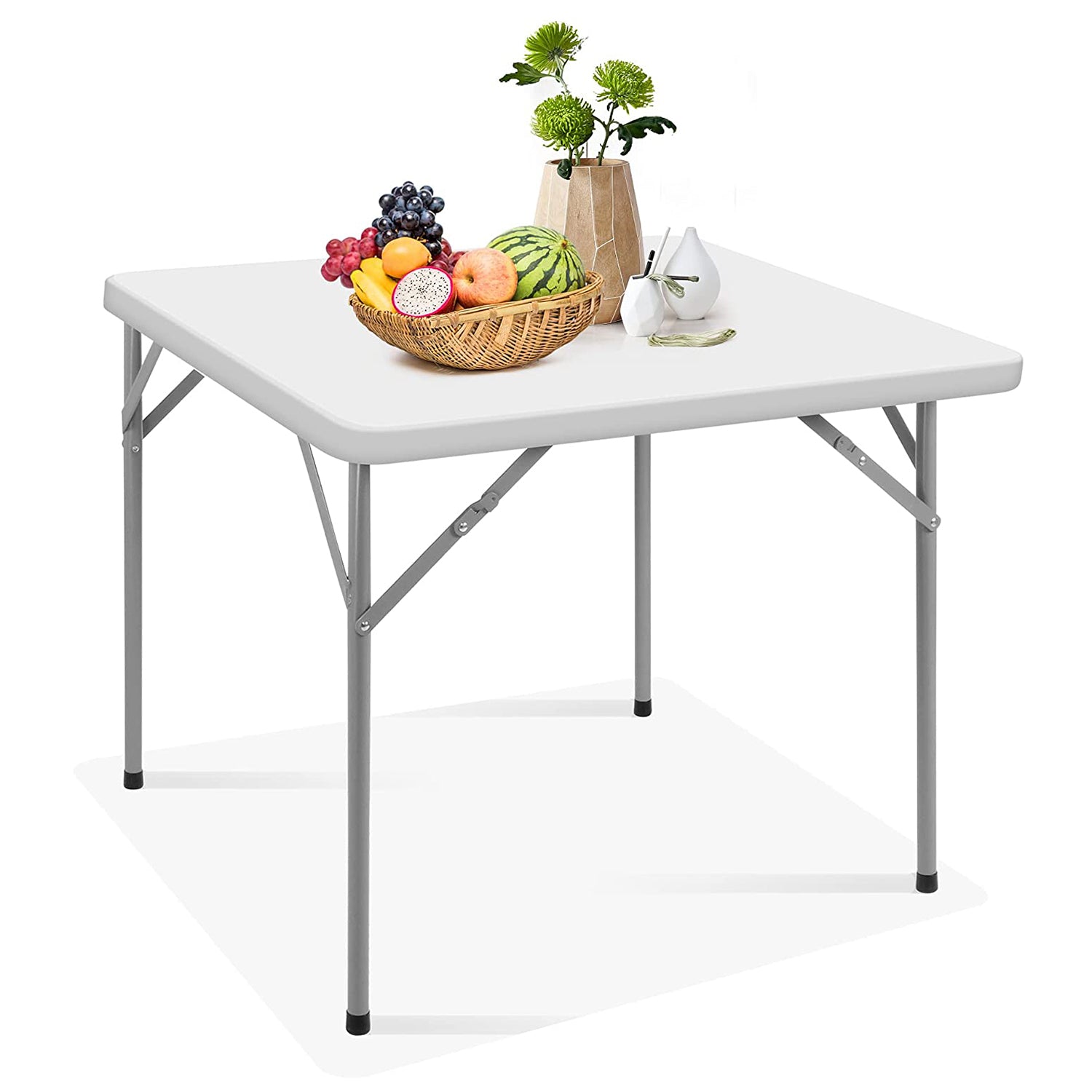 2.8 ft. Square Folding Card Table 34" Portable Patio Plastic Tables with Collapsible Legs