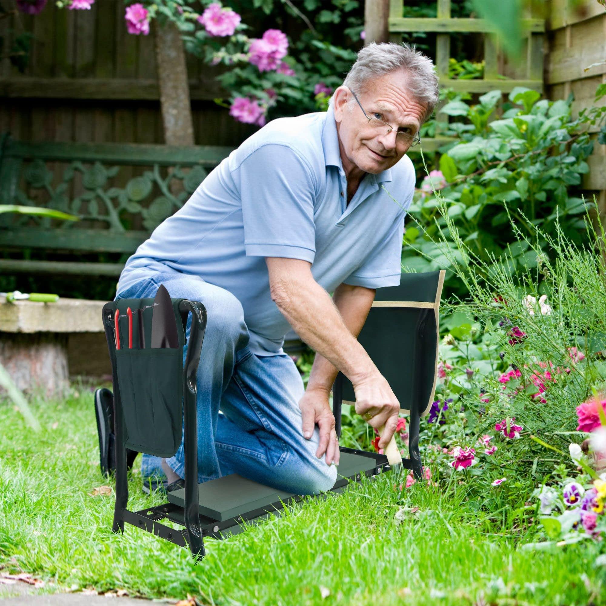 Foldable Garden Kneeler and Seat Gardening Bench with Two Tool Pouches and 6" Widen Soft Kneeling Pad