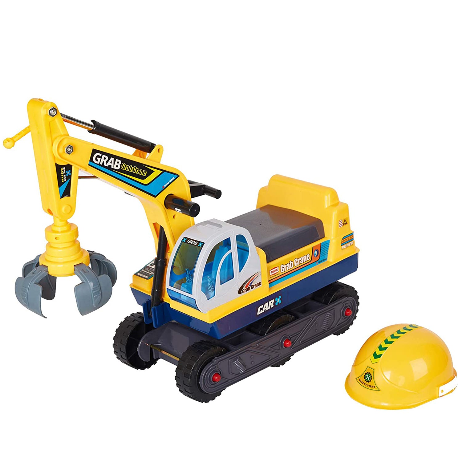 2-in-1 Kids Ride-on Crane Construction Grabber Toy with Engineering Hat