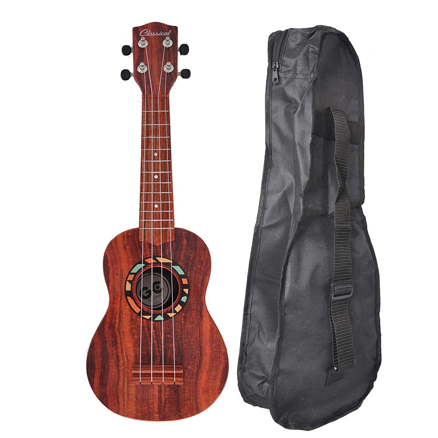 21" Plastic Ukulele Guitar Set Kids 4 String Acoustic Hawaiian Faux Wood Guitar