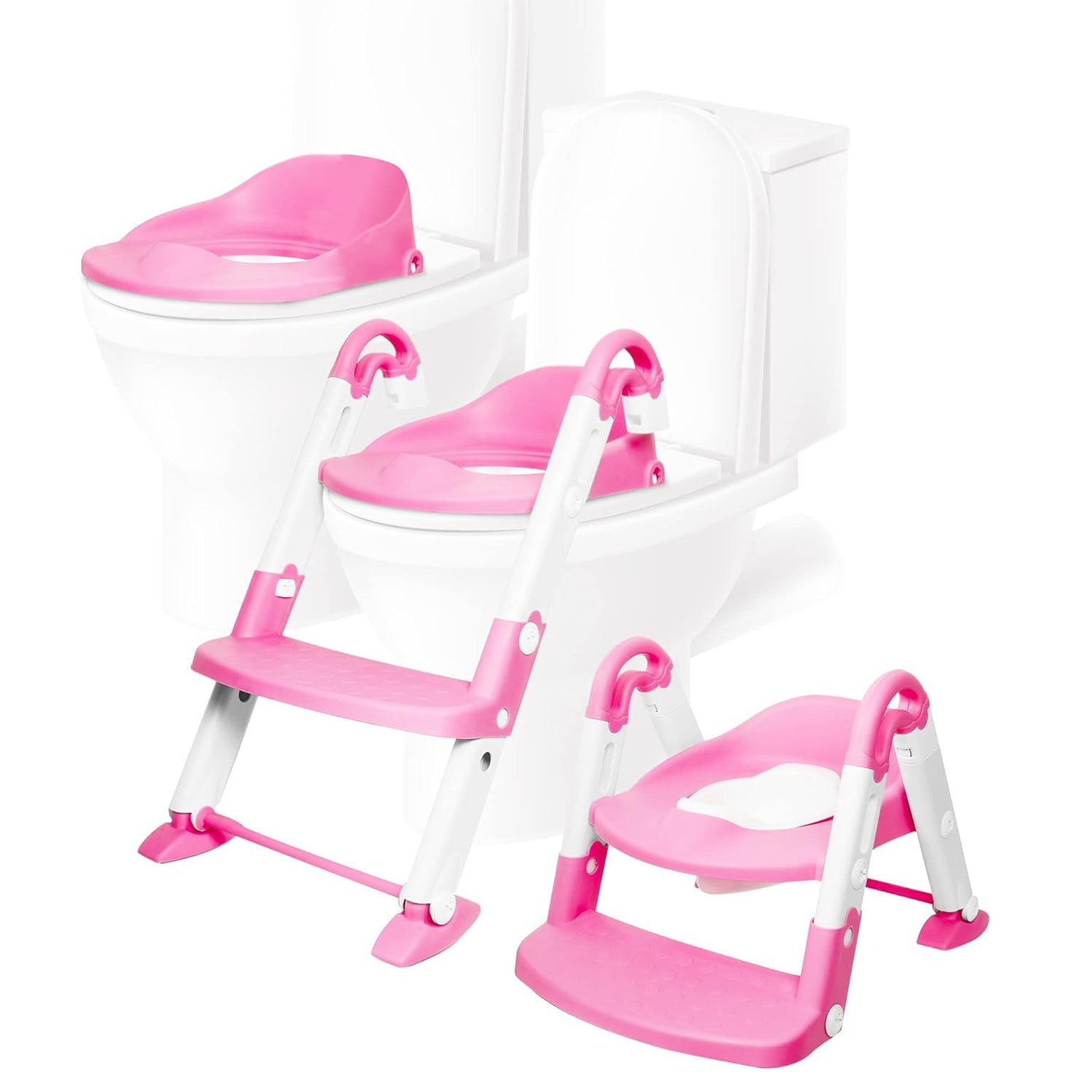 3 in 1 Toddler Potty Training Adjustable Toilet Seat with Non-Slip Step Stool, Pink