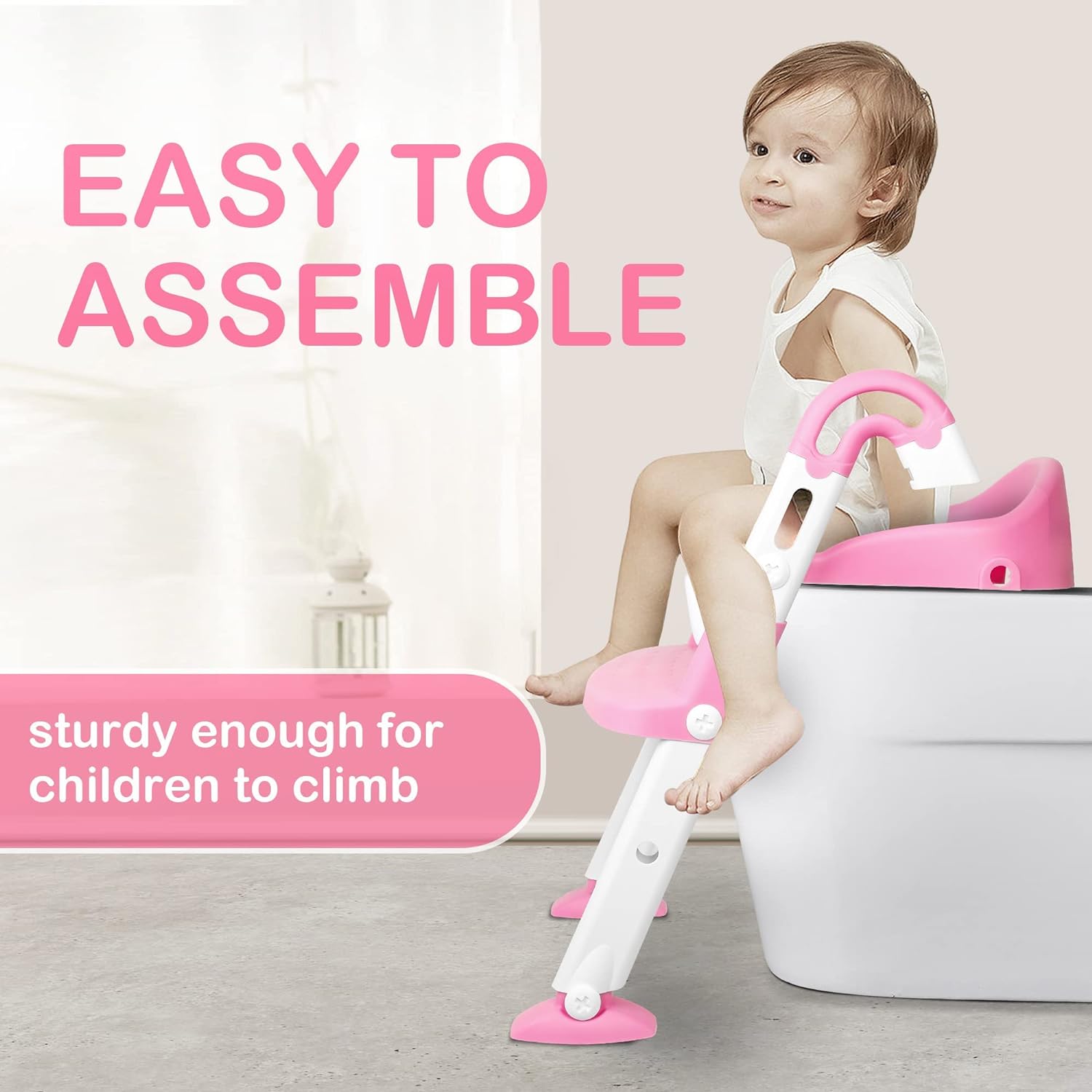 3 in 1 Toddler Potty Training Adjustable Toilet Seat with Non-Slip Step Stool, Pink