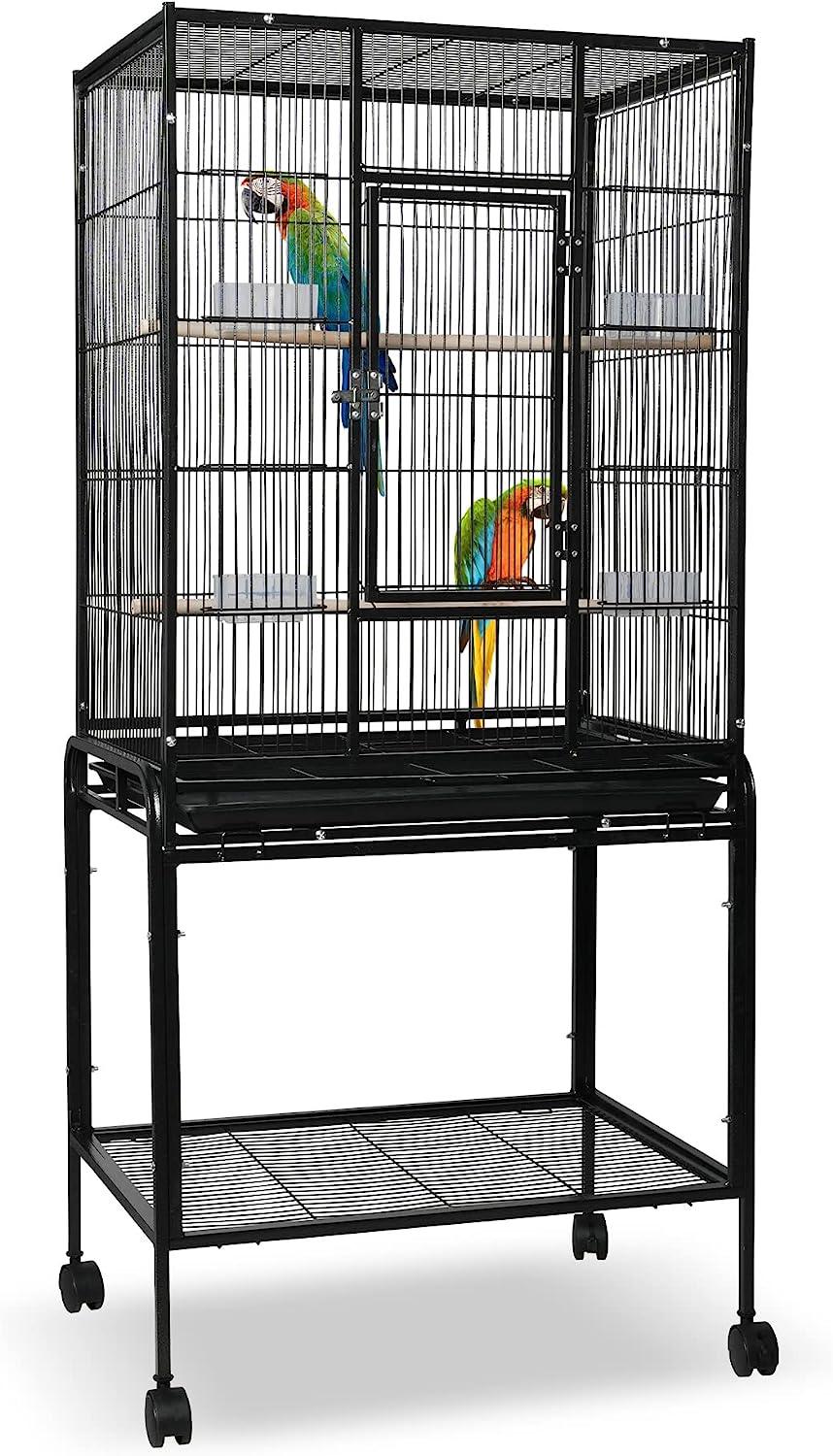 53 Inch Bird Cage with Rolling Stand & Storage Shelf, Large Iron Parrot Cage for Cockatiel, Conure, Lovebird, Parakeets