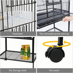 53 Inch Bird Cage with Rolling Stand & Storage Shelf, Large Iron Parrot Cage for Cockatiel, Conure, Lovebird, Parakeets