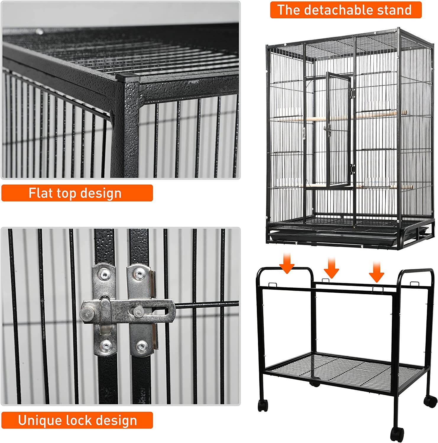 53 Inch Bird Cage with Rolling Stand & Storage Shelf, Large Iron Parrot Cage for Cockatiel, Conure, Lovebird, Parakeets