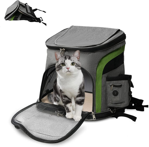 Cat Carrier Backpack, Airline Approved Pet Travel Carrier Bag with Safe Locking Zippers, Support Up to 22lbs