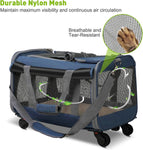 Cat Carriers with Wheels, Airline Approved Pet Travel Carriers with Breathable Mesh, Safe Locking Zippers