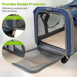 Cat Carriers with Wheels, Airline Approved Pet Travel Carriers with Breathable Mesh, Safe Locking Zippers