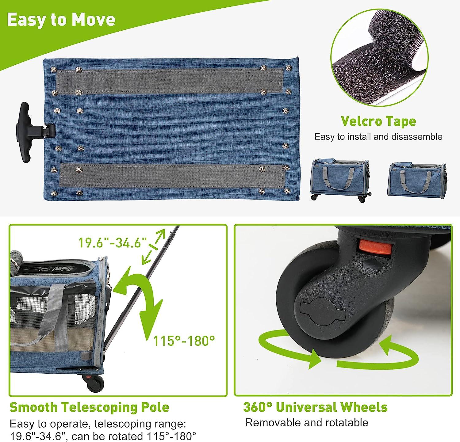 Cat Carriers with Wheels, Airline Approved Pet Travel Carriers with Breathable Mesh, Safe Locking Zippers