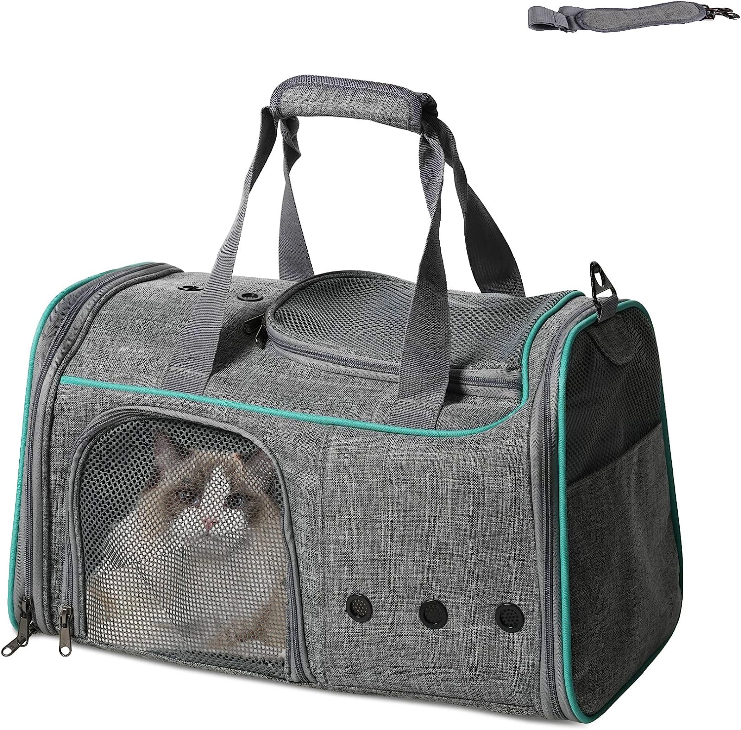 Airline Approved Pet Carrier for Cats Dogs Puppies Up to 16.5lbs with Breathable Mesh & Safe Locking Zippers