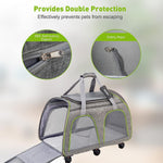 Pet Carrier for Cats Dogs Up to 33lbs with Detachable Wheels & Safe Locking Zippers, Airline Approved