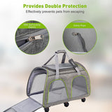 Pet Carrier for Cats Dogs Up to 33lbs with Detachable Wheels & Safe Locking Zippers, Airline Approved