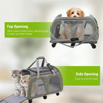 Pet Carrier for Cats Dogs Up to 33lbs with Detachable Wheels & Safe Locking Zippers, Airline Approved