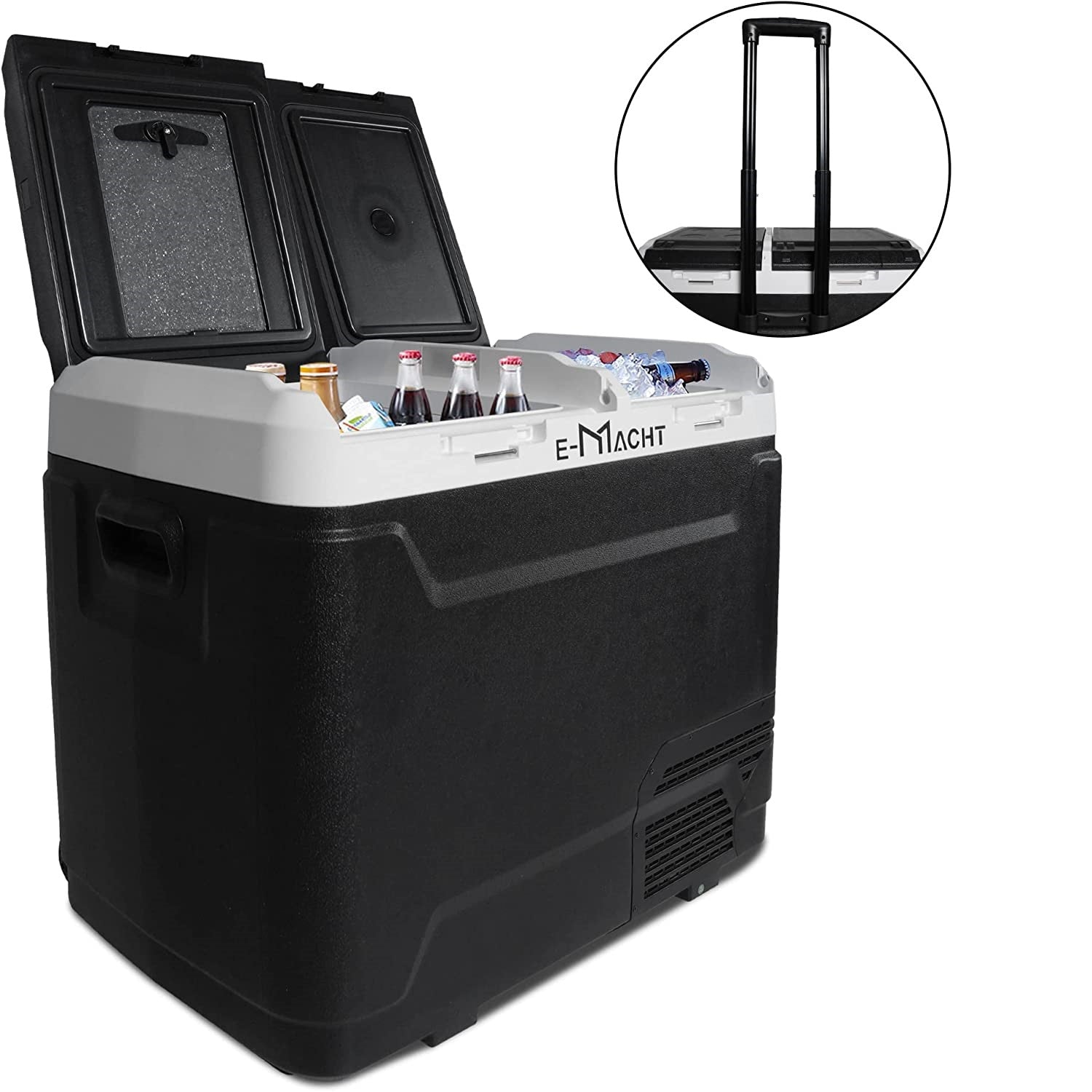 Wireless Connectivity 12V Car Fridge - 63QT with Dual Power Options and Wheels