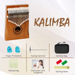 Kalimba Thumb Piano 17 Keys Portable Mahogany Mbira Finger Piano for Kids and Adults Beginners
