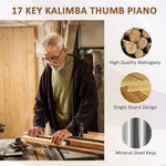 Kalimba Thumb Piano 17 Keys Portable Mahogany Mbira Finger Piano for Kids and Adults Beginners