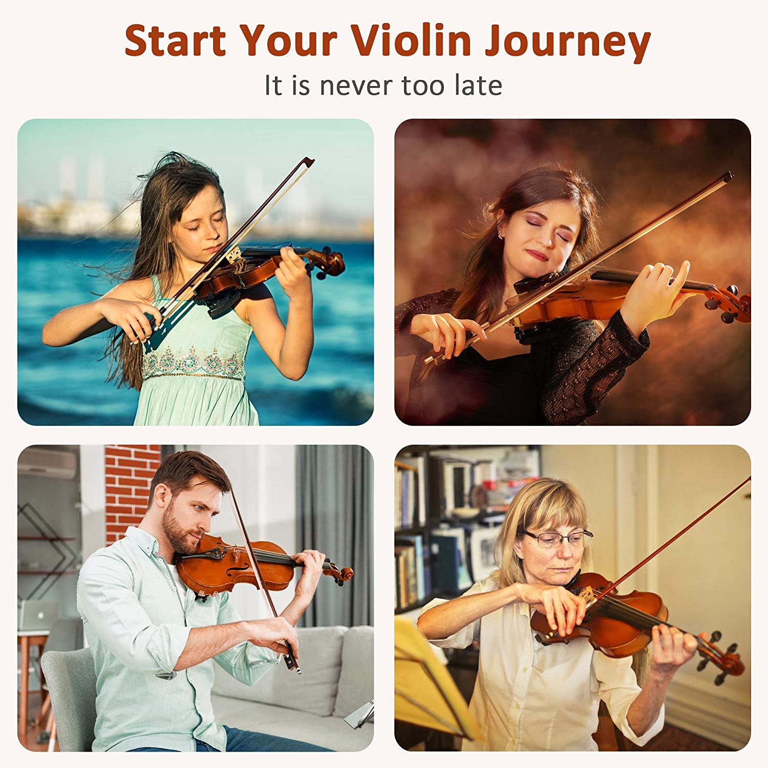 4/4 Full Size Violin Set Kids Premium Handcraft Violin with Case for Age 11+