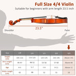 4/4 Full Size Violin Set Kids Premium Handcraft Violin with Case for Age 11+