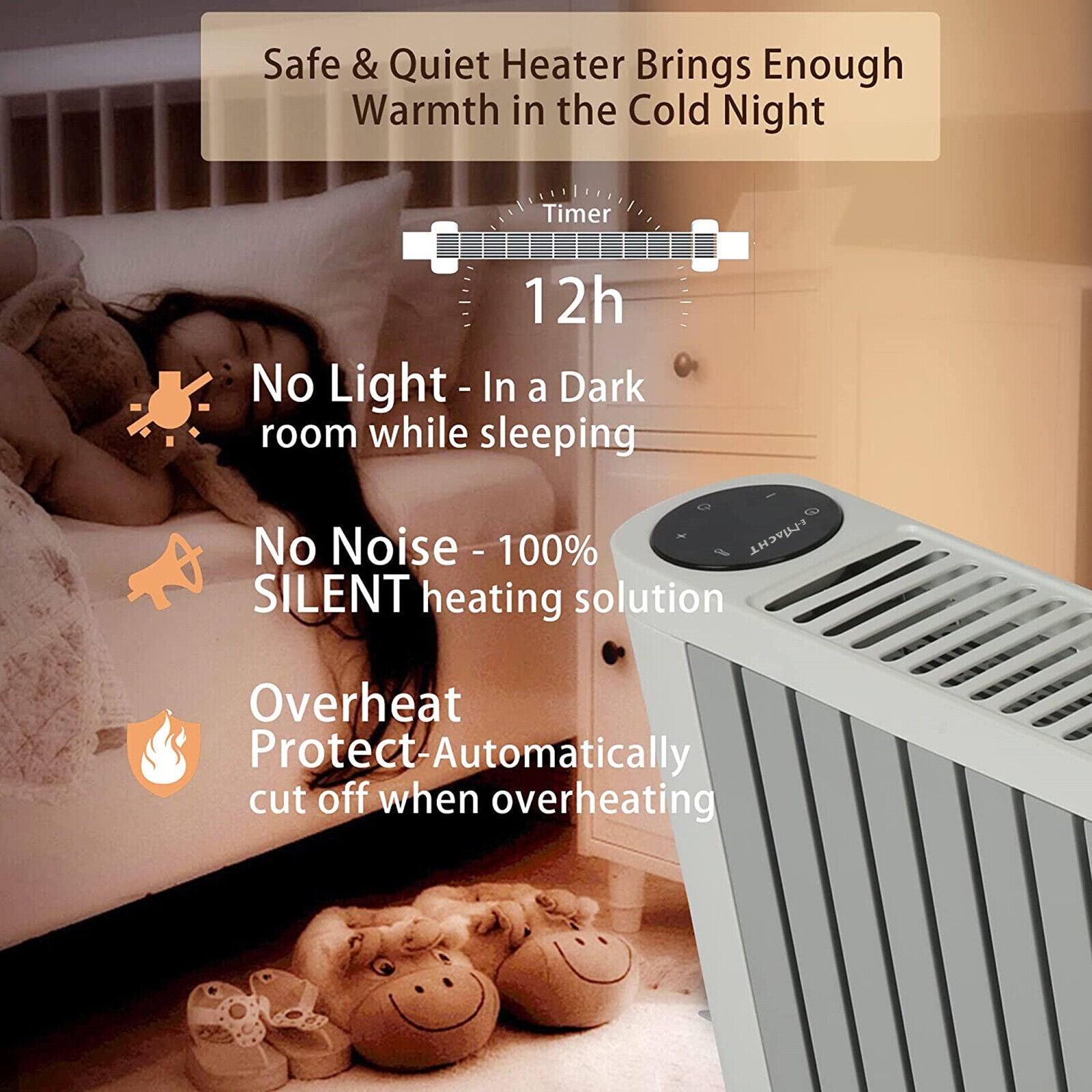 Efficient 1500W Baseboard Electric Heater, Silent Convection Heating, Remote Lock, LED Display, Multi-Protection