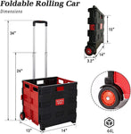 6 Packed Folding Rolling Crate Multi-Purpose Shopping Cart, Collapsible Grocery Handle Two Wheeled Shopping Cart Basket Rolling Tote (Red, Medium)