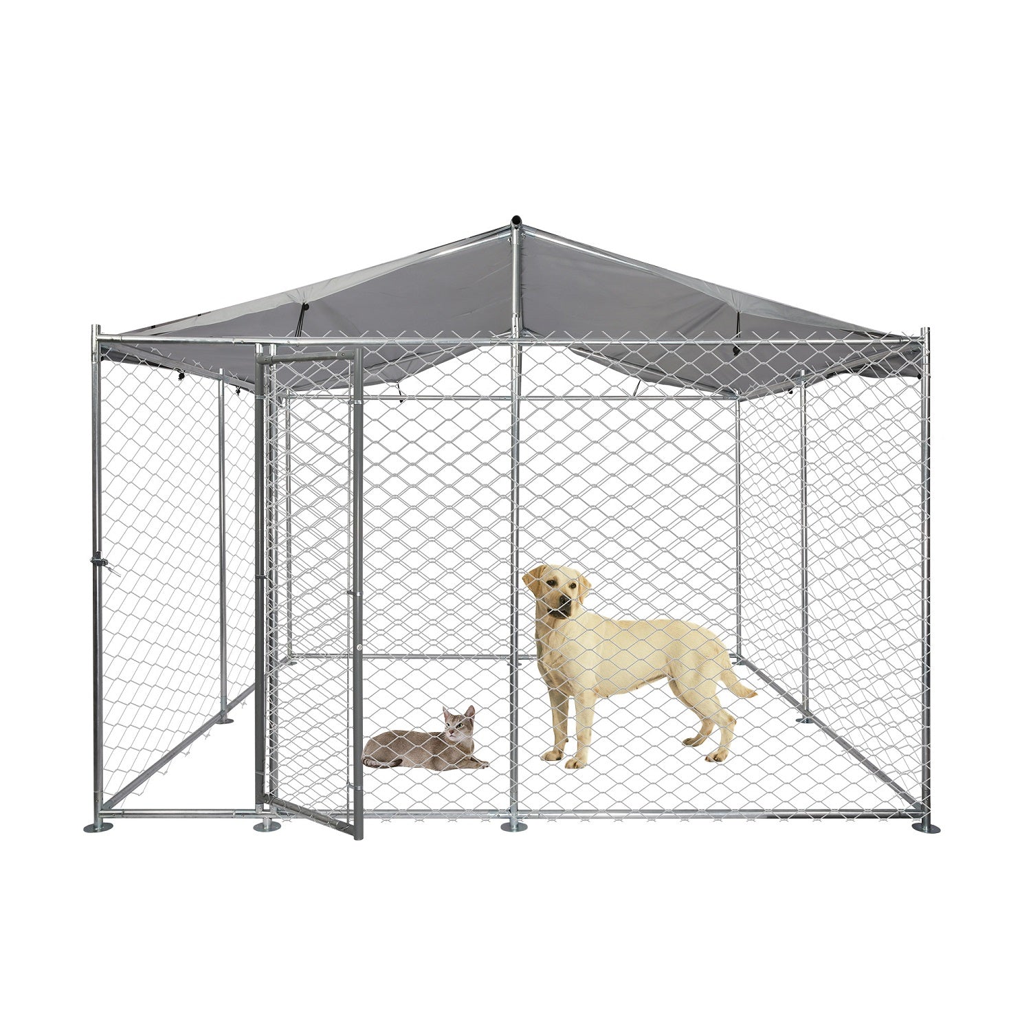 10' x 10' x 7.5' Outdoor Metal Dog Playpen For Your Puppy, Exercise Pens For Puppies, Chain Link Dog Kennel