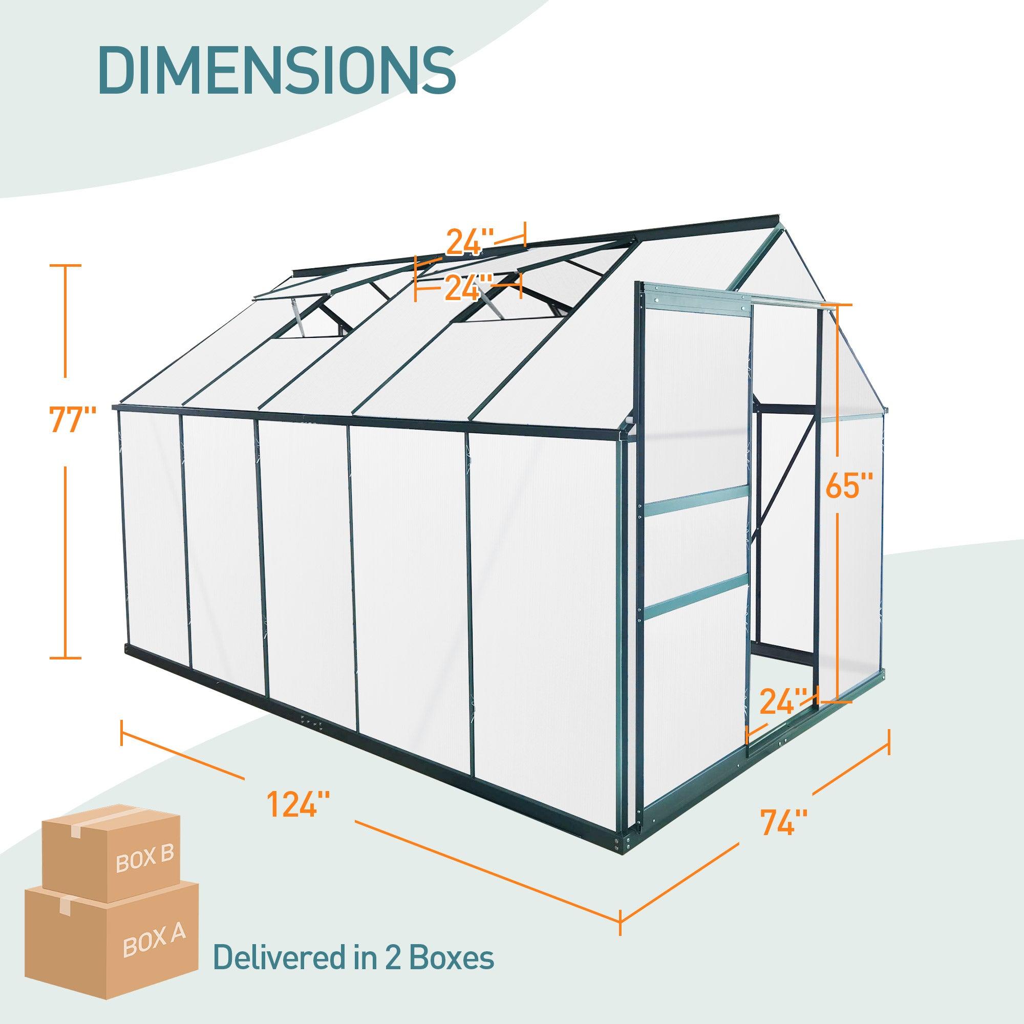 6' X 10' Walk-in Polycarbonate Greenhouse, Aluminum Heavy Duty Greenhouse Kit for Backyard Use in Winter - Bosonshop