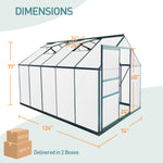 6' X 10' Walk-in Polycarbonate Greenhouse, Aluminum Heavy Duty Greenhouse Kit for Backyard Use in Winter