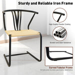 Black Wishbone Dining Chair Set of 2 Hand-Woven Paper Rattan Chairs
