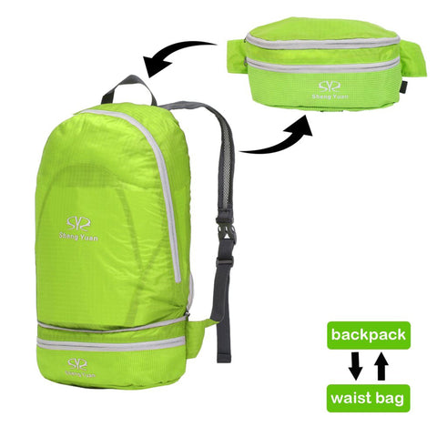 Foldable Hiking Backpack Lightweight Travel Outdoor Camping Daypack with a Waist Bag Pack, Green - Bosonshop