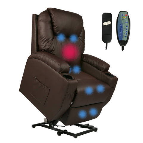 Power Lift Leather Sofa Electric Leather Full Body Massage Chair for Elderly with Massage and Heat, Brown