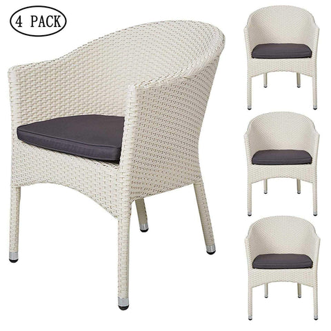 Bosonshop 4PCS Outdoor Rattan Chairs Patio Garden Furniture with Seat Cushions, White