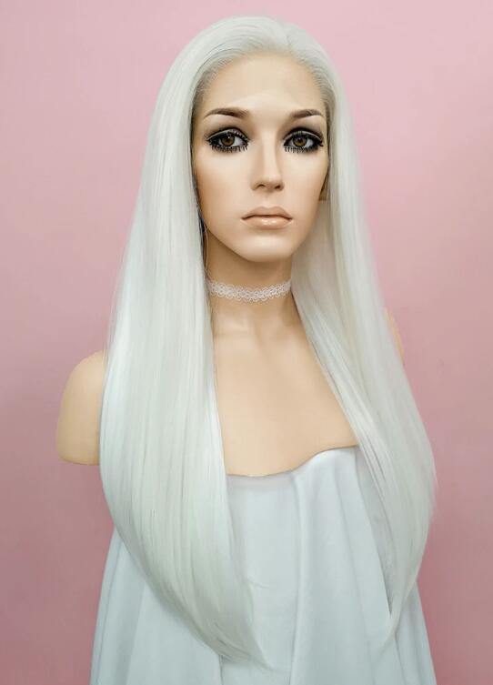 Straight White Lace Front Synthetic Wig - Bosonshop