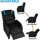 Racing Recliner Chair PU Leather Single Sofa Adjustable Gaming Style Seating Recliner Sofa Living Room Recliner, Blue - Bosonshop