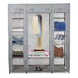 Bosonshop 59" Clothes Closet Portable Storage Organizer with Hanging Rod, Nonwoven Fabric, 12 Storage Shelves-Grey