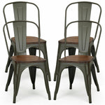 Set of 4 Metal Wood Dining Chair of Stackable Tolix Style - Bosonshop