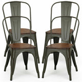 Set of 4 Metal Wood Dining Chair of Stackable Tolix Style - Bosonshop