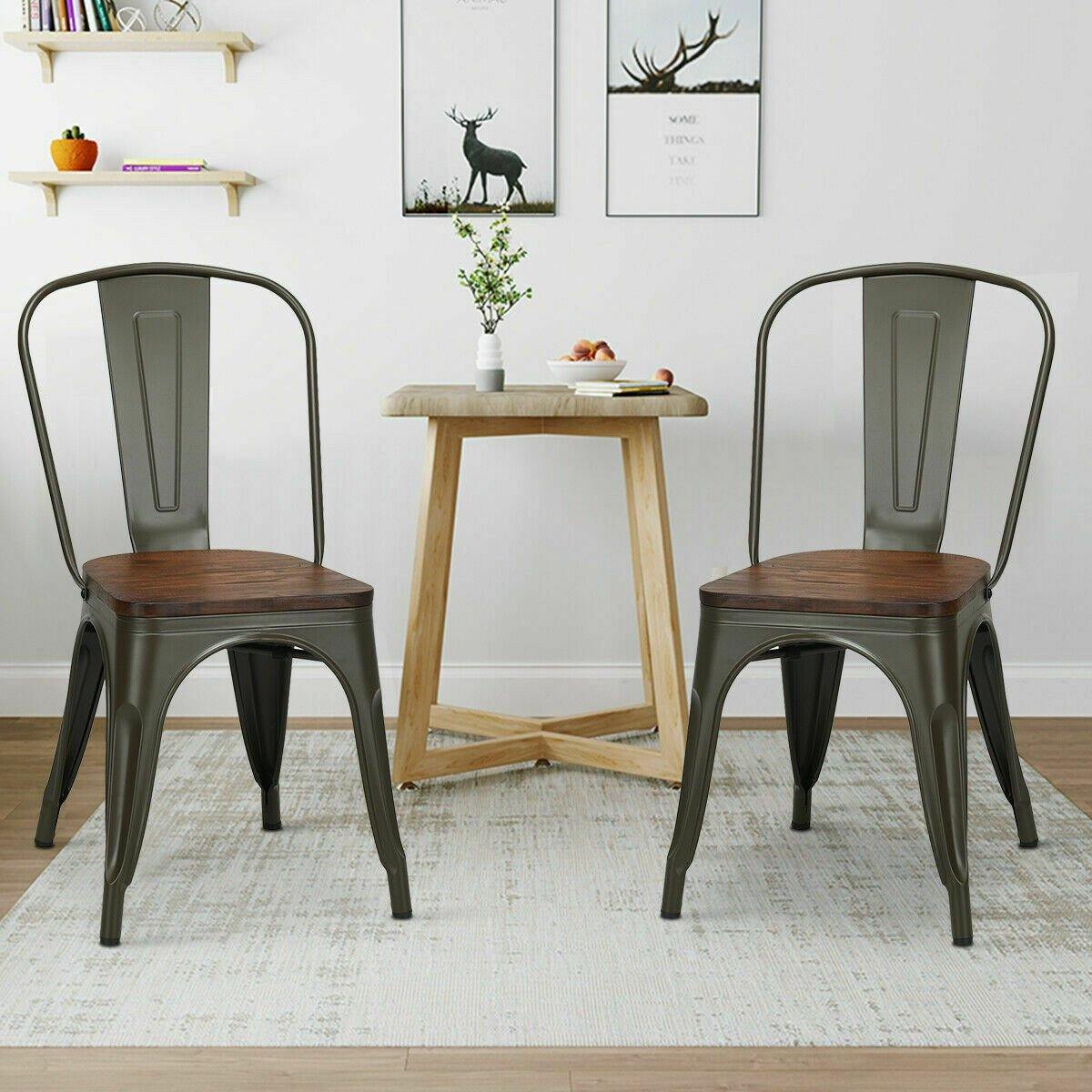Set of 4 Metal Wood Dining Chair of Stackable Tolix Style - Bosonshop