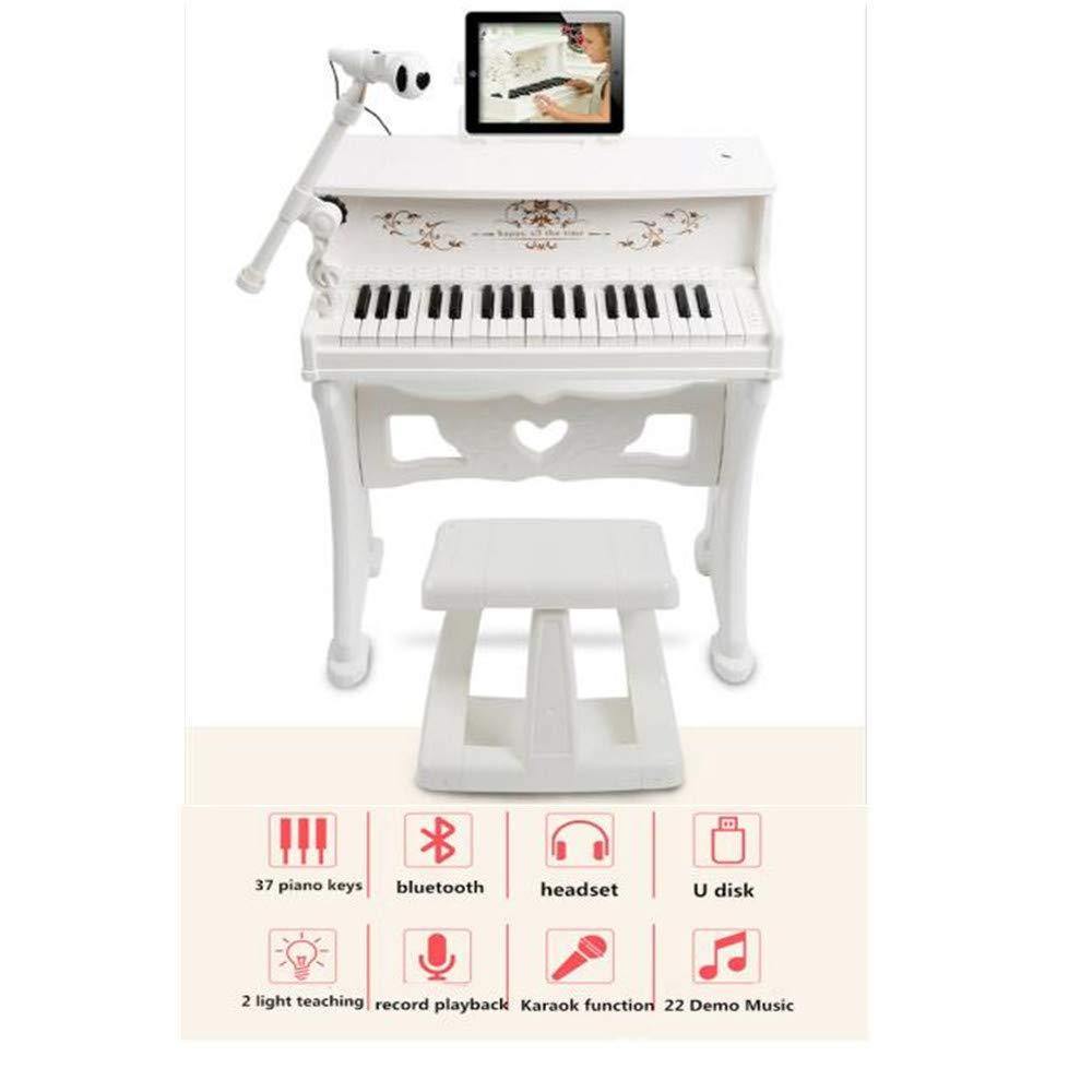 Bosonshop Kids Toy Grand Piano with 37-Key Keyboard Stool and Microphone Little Princess, White