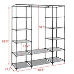 Bosonshop 59" Clothes Closet Portable Storage Organizer with Hanging Rod, Nonwoven Fabric, 12 Storage Shelves-Grey