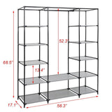 Bosonshop 59" Clothes Closet Portable Storage Organizer with Hanging Rod, Nonwoven Fabric, 12 Storage Shelves-Grey