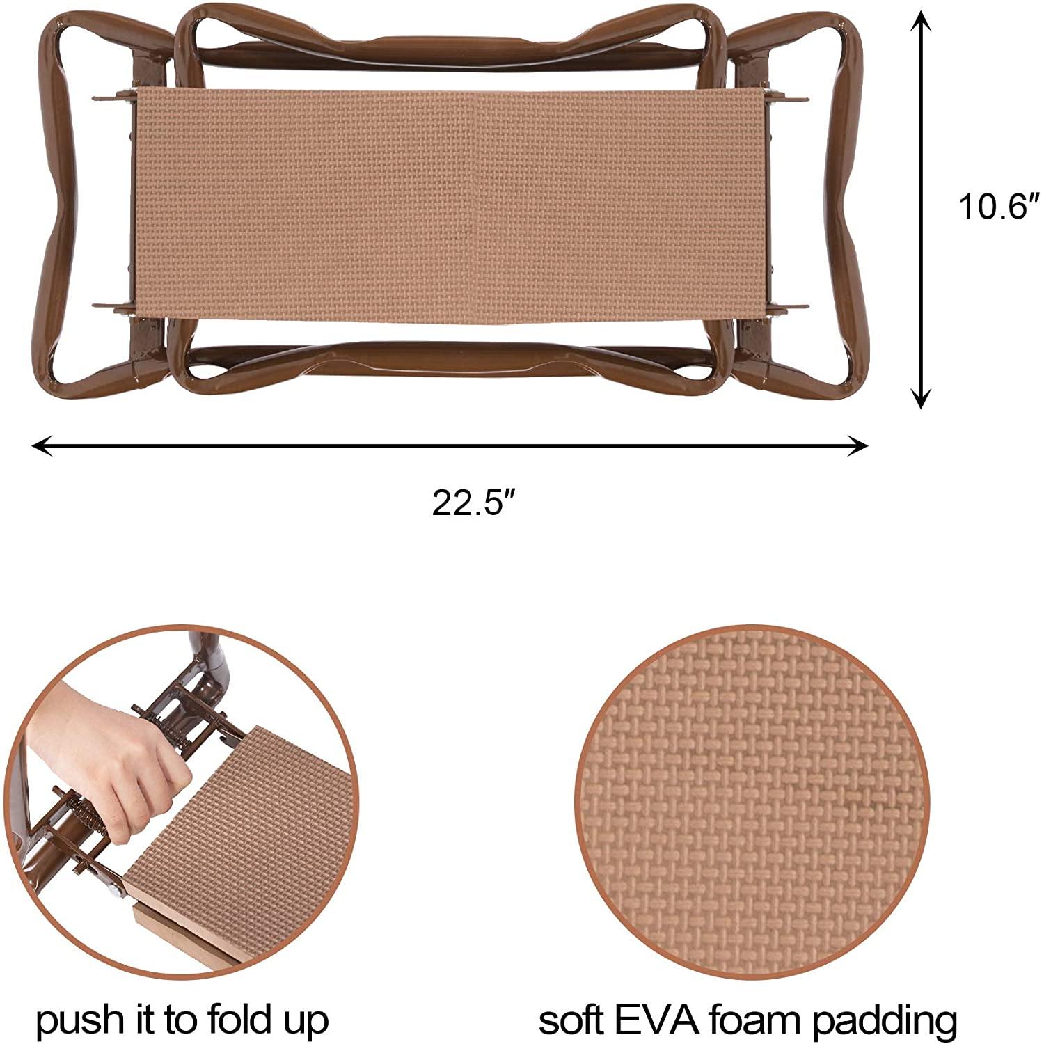 Garden Kneeler and Seat Folding Kneeling Bench Stool with Tool Pouches Soft EVA Foam for Gardening, Brown - Bosonshop