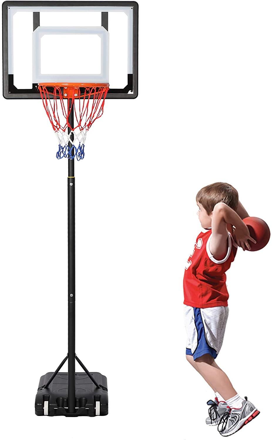 Portable Basketball Hoop Backboard System Stand Outdoor Sports Equipment Height Adjustable 6.5Ft-8.2Ft with Wheels for Kids - Bosonshop